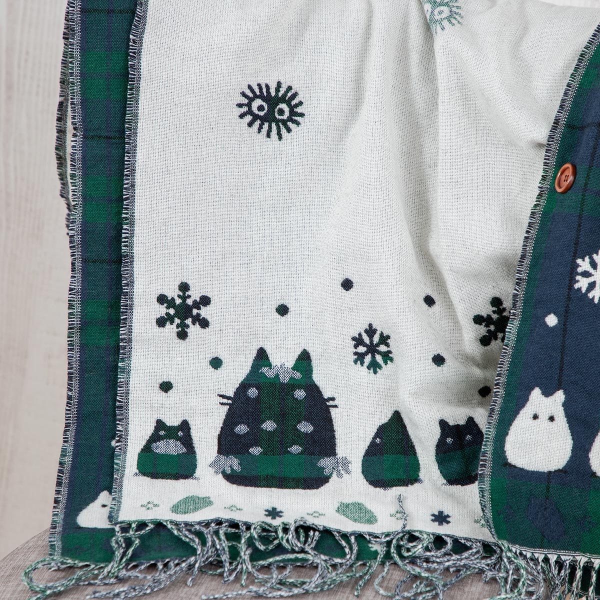 My Neighbor Totoro Buttoned Check Stole Totoro