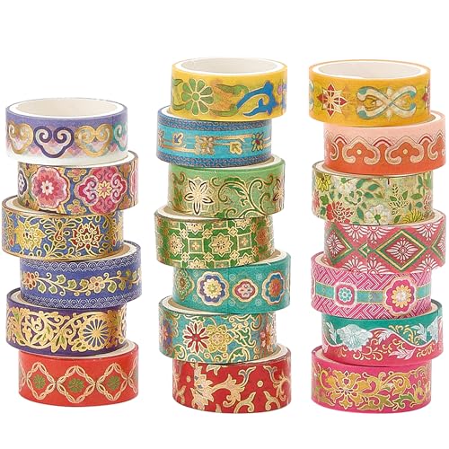 YUBBAEX Chinese Style Washi Tape Set 20 Rolls Gold Foil 0.6-inch