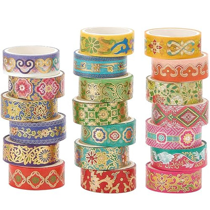 YUBBAEX Chinese Style Washi Tape Set 20 Rolls Gold Foil 0.6-inch