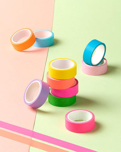 YUBX 10-Piece Washi Tape Set Fluorescent Pastel 0.6in x 16.4ft