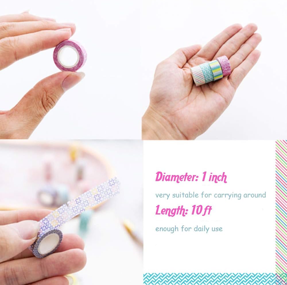 Yubbaex Mini Washi Tape Set 0.4in Wide Decorative Masking Rolls