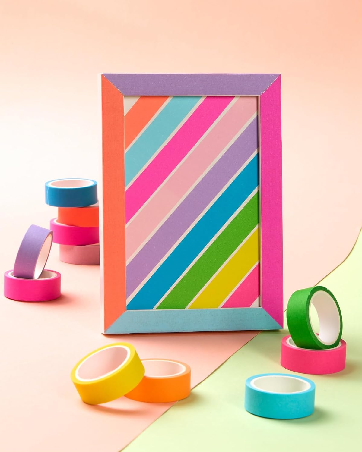 YUBX 10-Piece Washi Tape Set Fluorescent Pastel 0.6in x 16.4ft