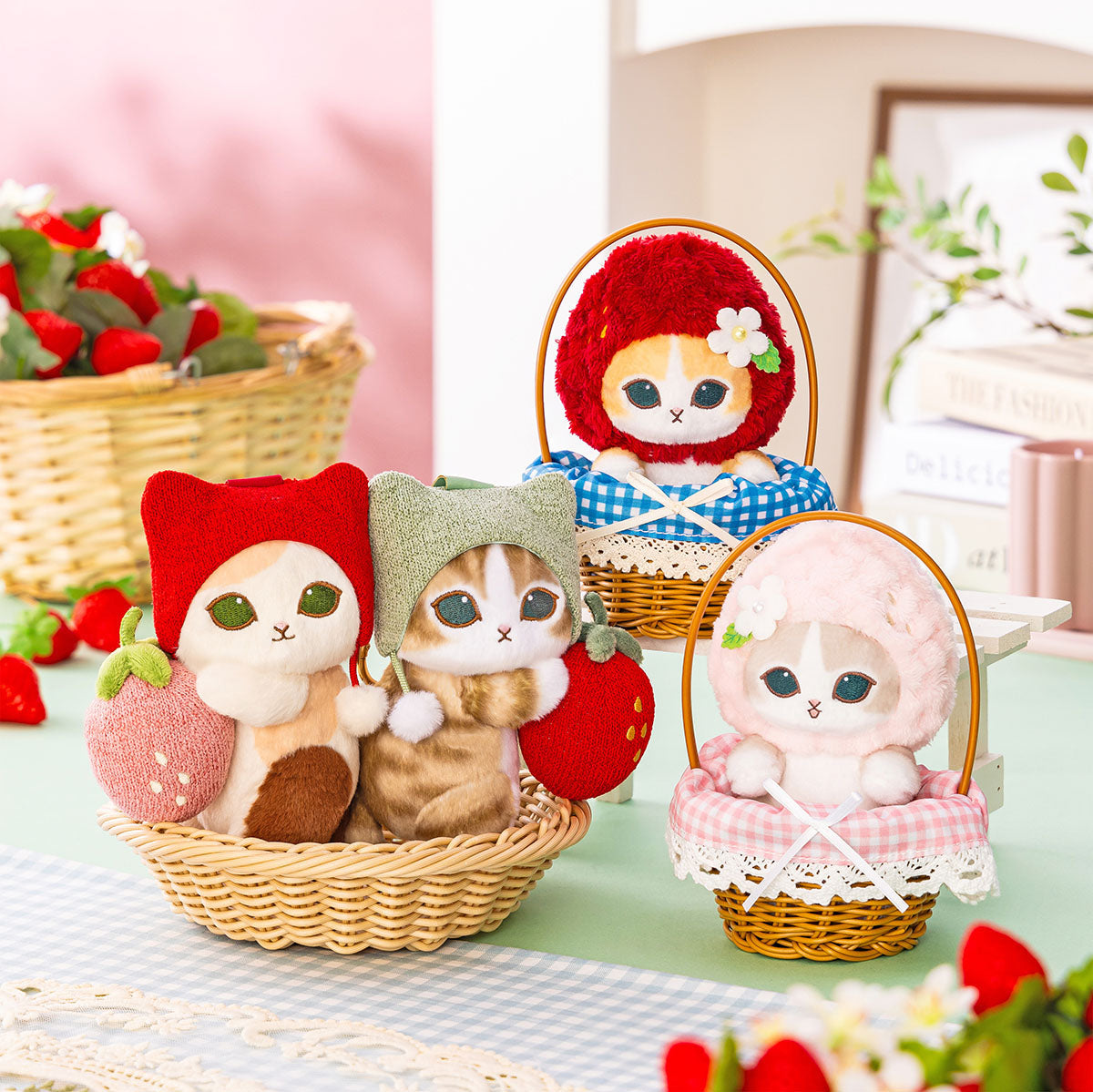 Mofusand Merci Strawberry Mascot Keychain Tabby Cat Plush
