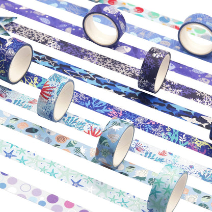 YUBX Washi Masking Tape Silver Foil 10 Ocean Theme 0.59in