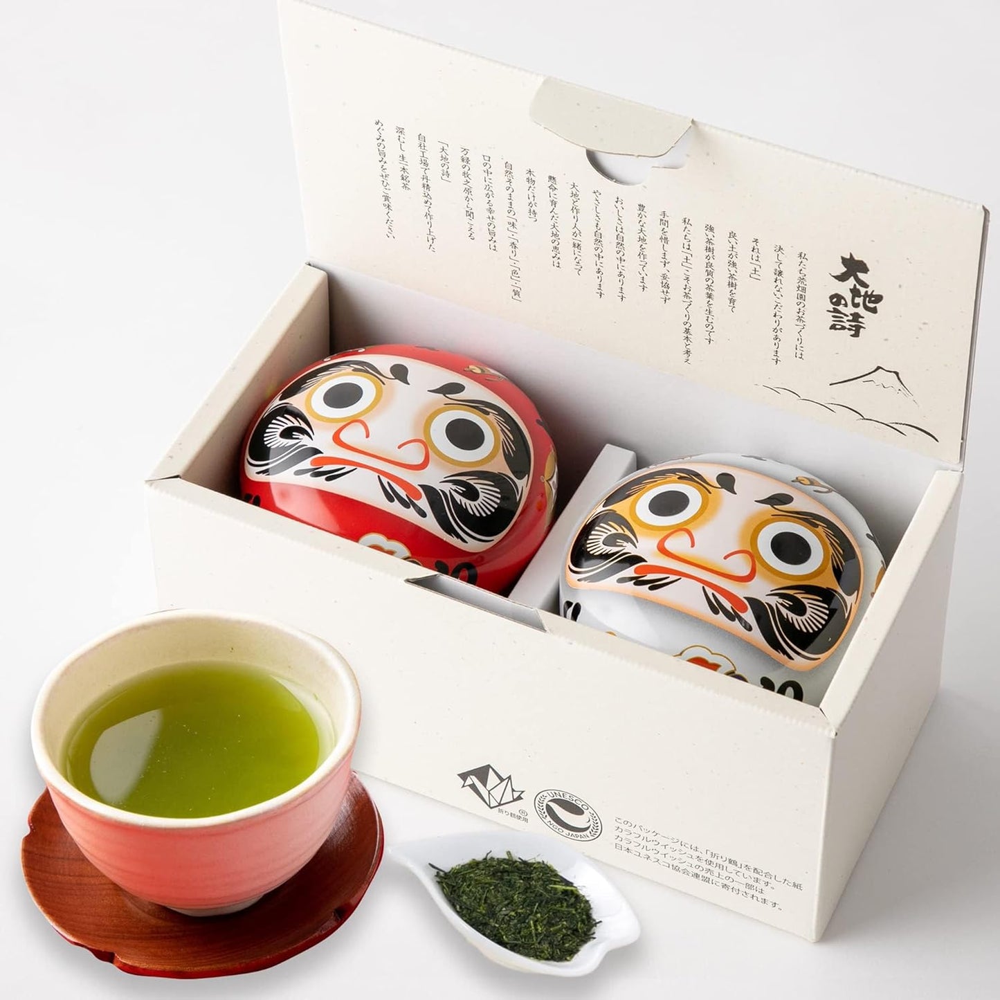 Arahataen Shizuoka Tea Red and White Daruma Can (160g)