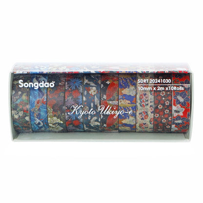 Songdao Ukiyo-e Washi Tape 10-Roll Set 0.4in x 6.6ft Traditional Patterns