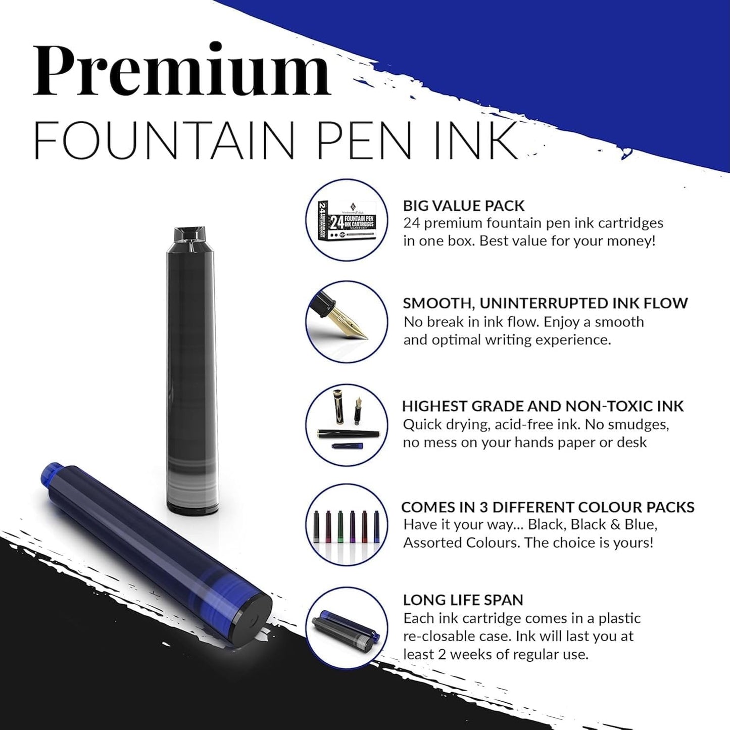 Wordsworth & Black Fountain Pen Ink Cartridges 24-Pack