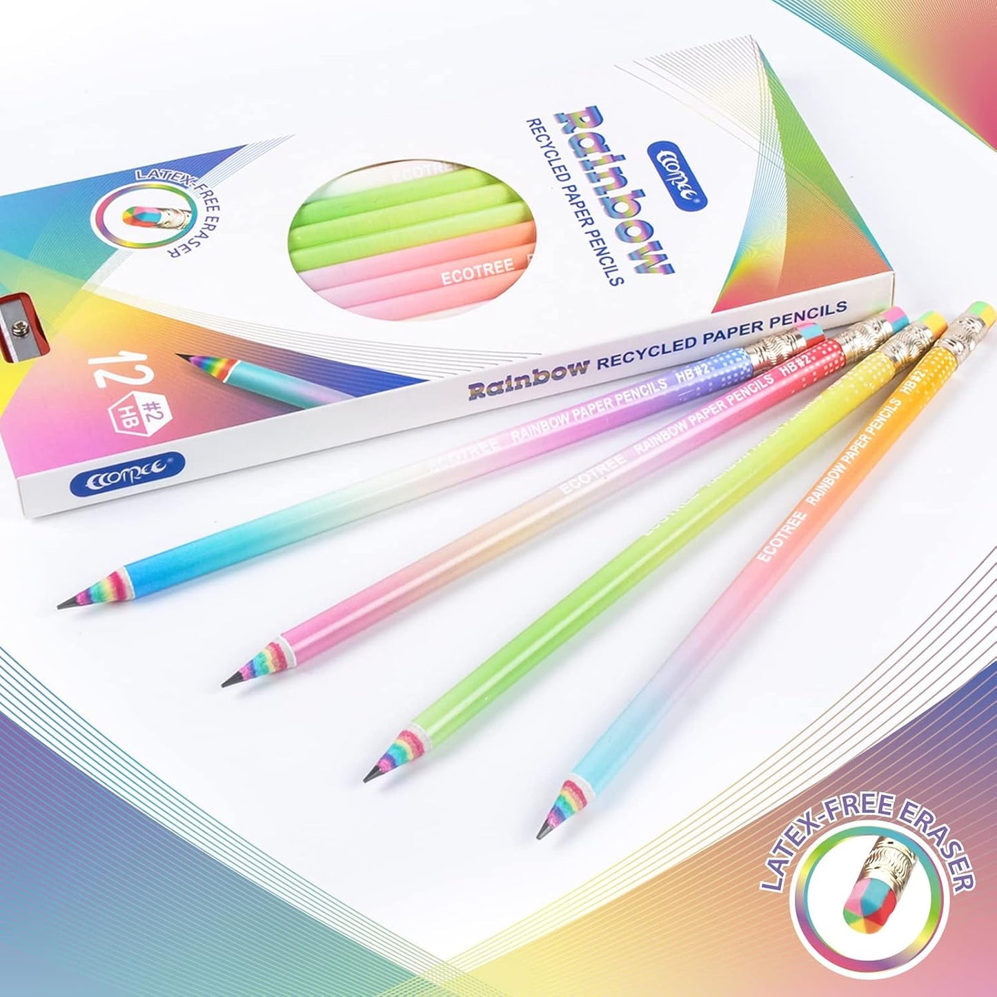 Bambola Rainbow Pencils HB Graphite with Eraser 12 Pack