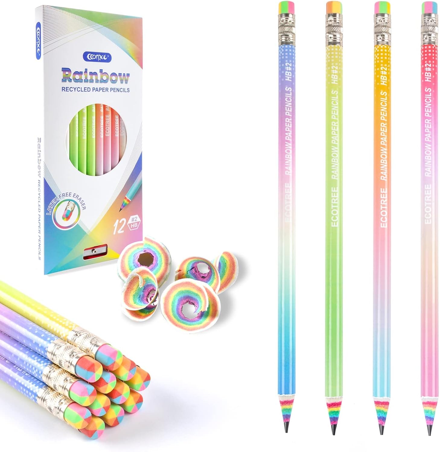 Bambola Rainbow Pencils HB Graphite with Eraser 12 Pack