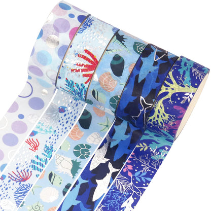 YUBX Washi Masking Tape Silver Foil 10 Ocean Theme 0.59in