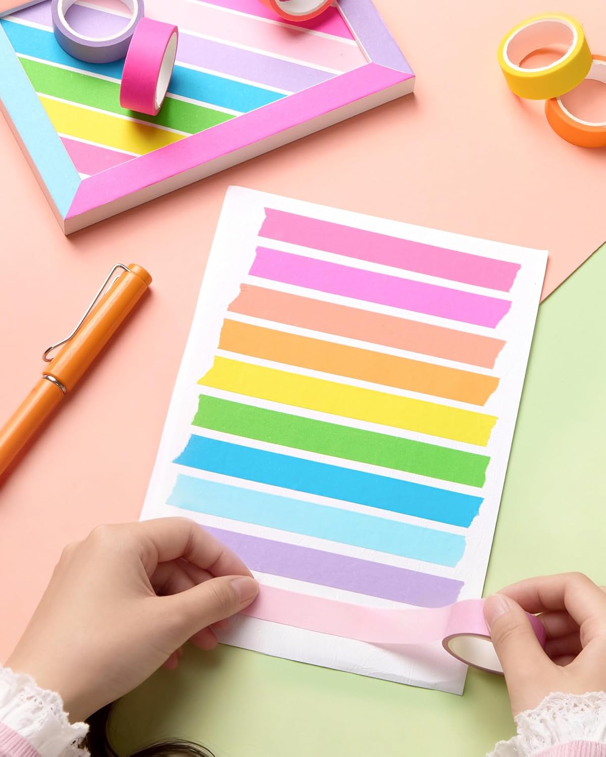 YUBX 10-Piece Washi Tape Set Fluorescent Pastel 0.6in x 16.4ft