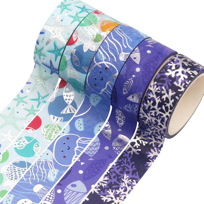 YUBX Washi Masking Tape Silver Foil 10 Ocean Theme 0.59in