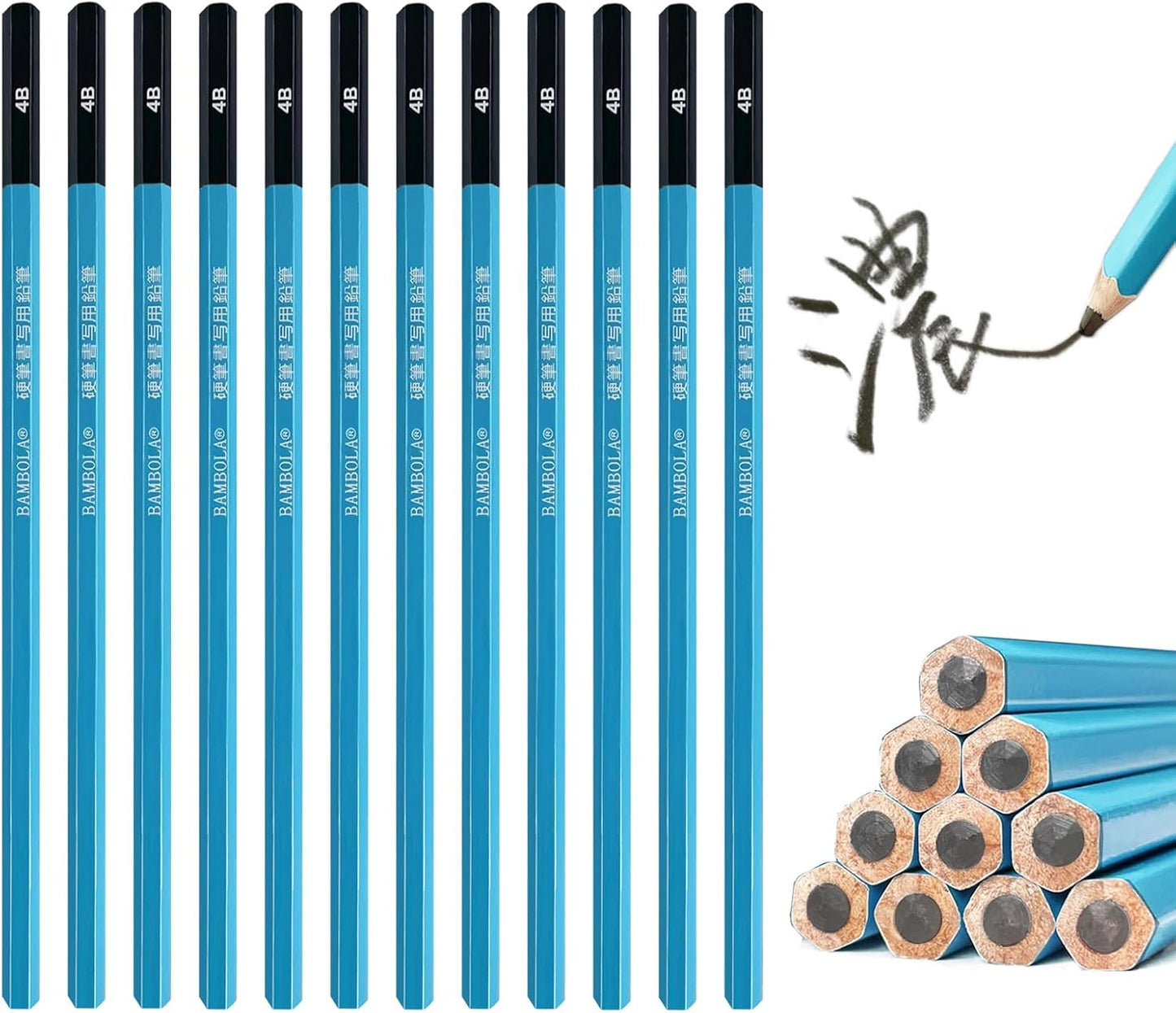 BAMBOLA 4B Thick Lead Writing Pencils, Hexagonal Barrel 12-Pack