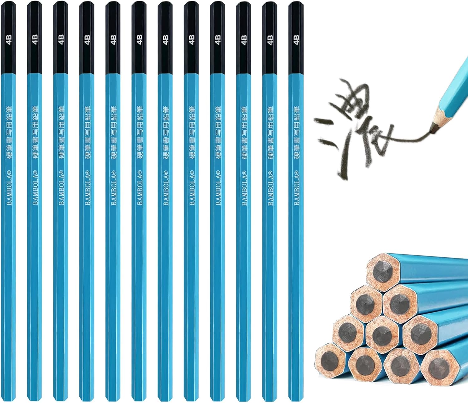 BAMBOLA 4B Thick Lead Writing Pencils, Hexagonal Barrel 12-Pack
