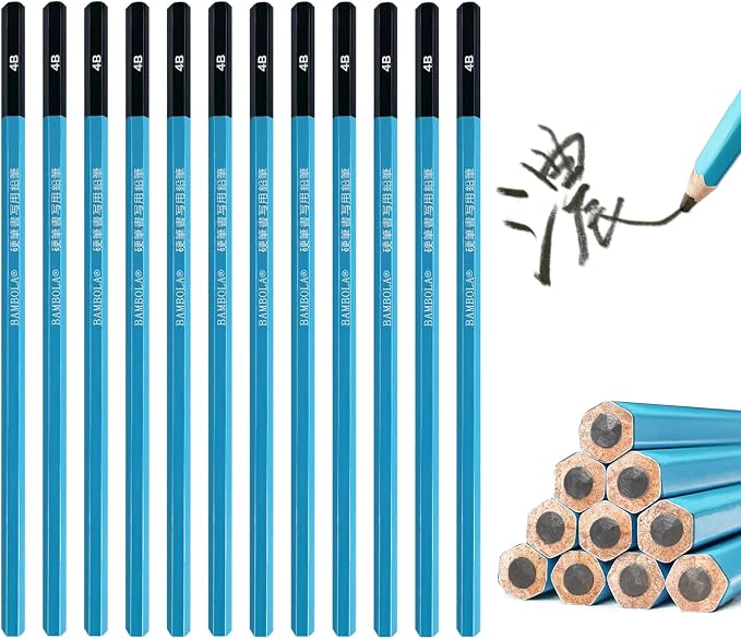 BAMBOLA 4B Thick Lead Writing Pencils, Hexagonal Barrel 12-Pack