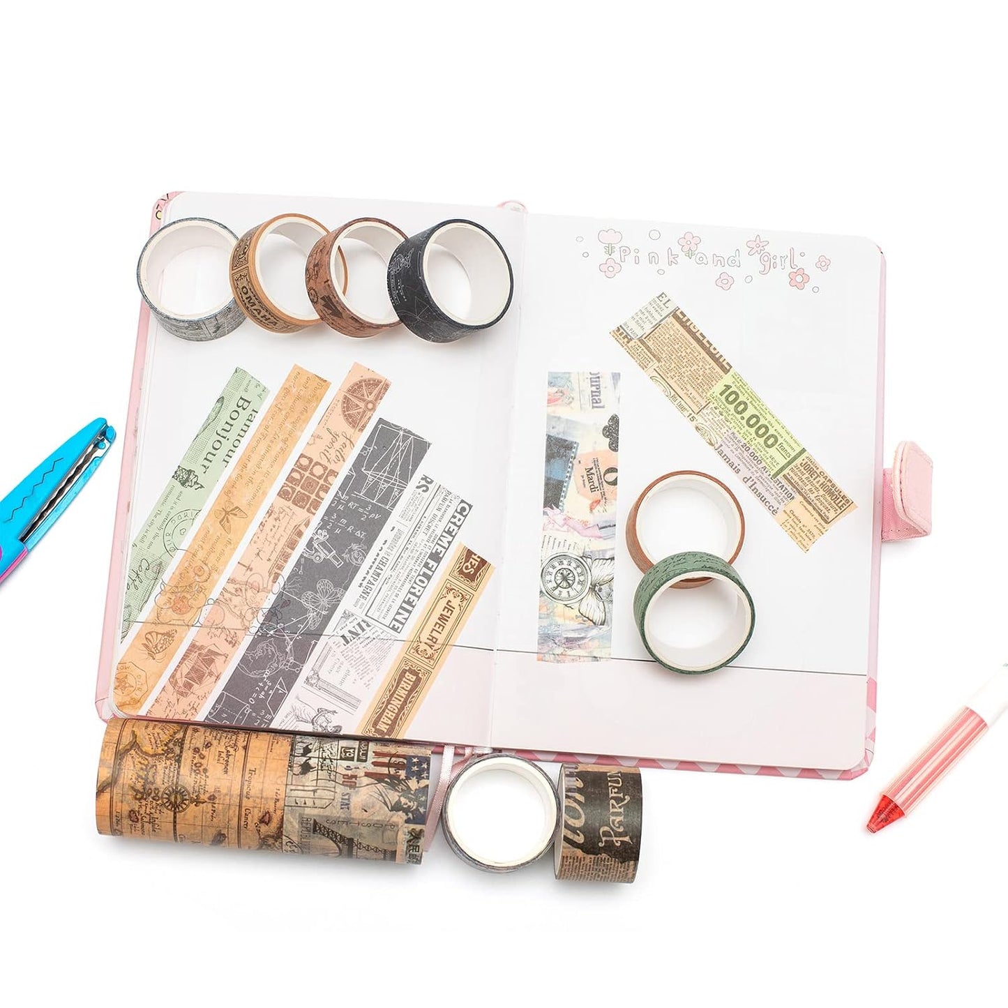 YUBX Vintage Washi Tape Set 10-Rolls Antique Map Design
