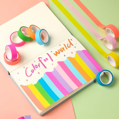YUBX 10-Piece Washi Tape Set Fluorescent Pastel 0.6in x 16.4ft