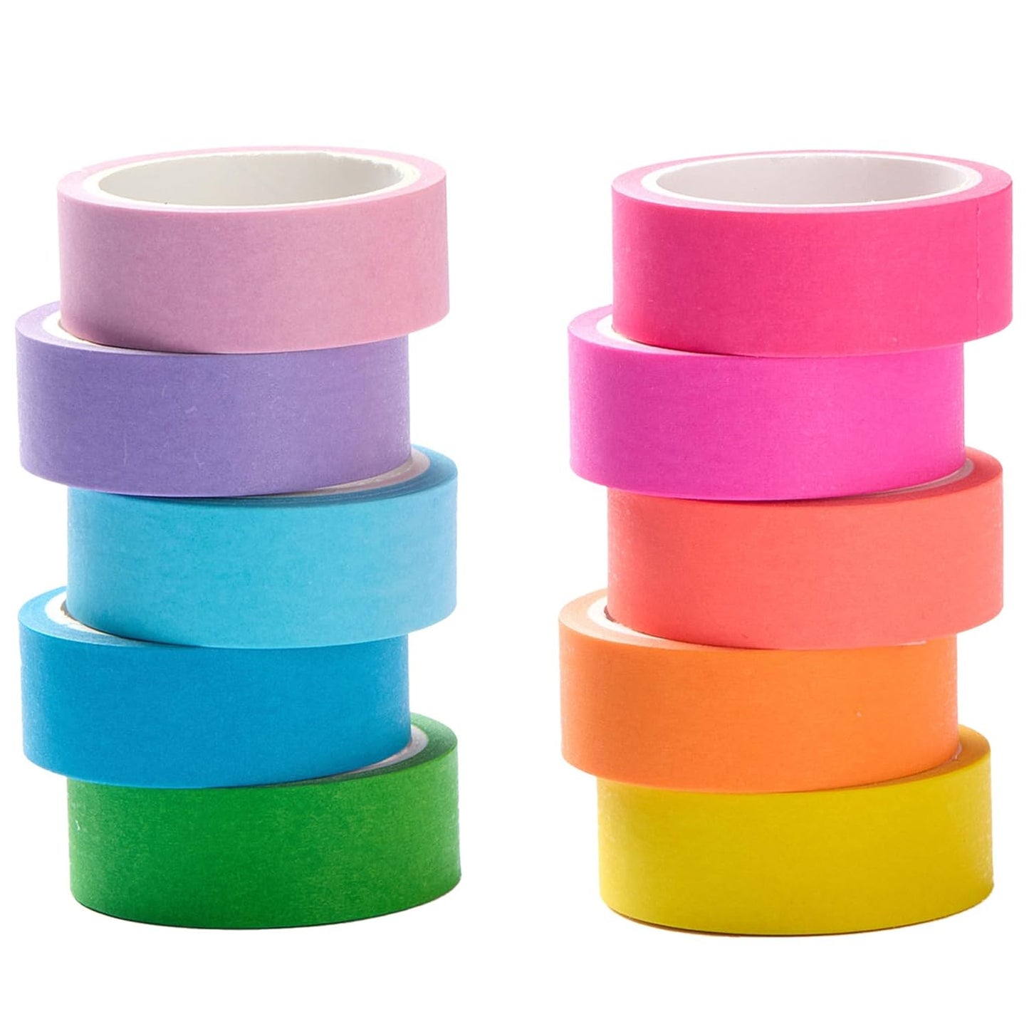 YUBX 10-Piece Washi Tape Set Fluorescent Pastel 0.6in x 16.4ft