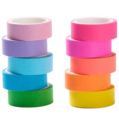 YUBX 10-Piece Washi Tape Set Fluorescent Pastel 0.6in x 16.4ft