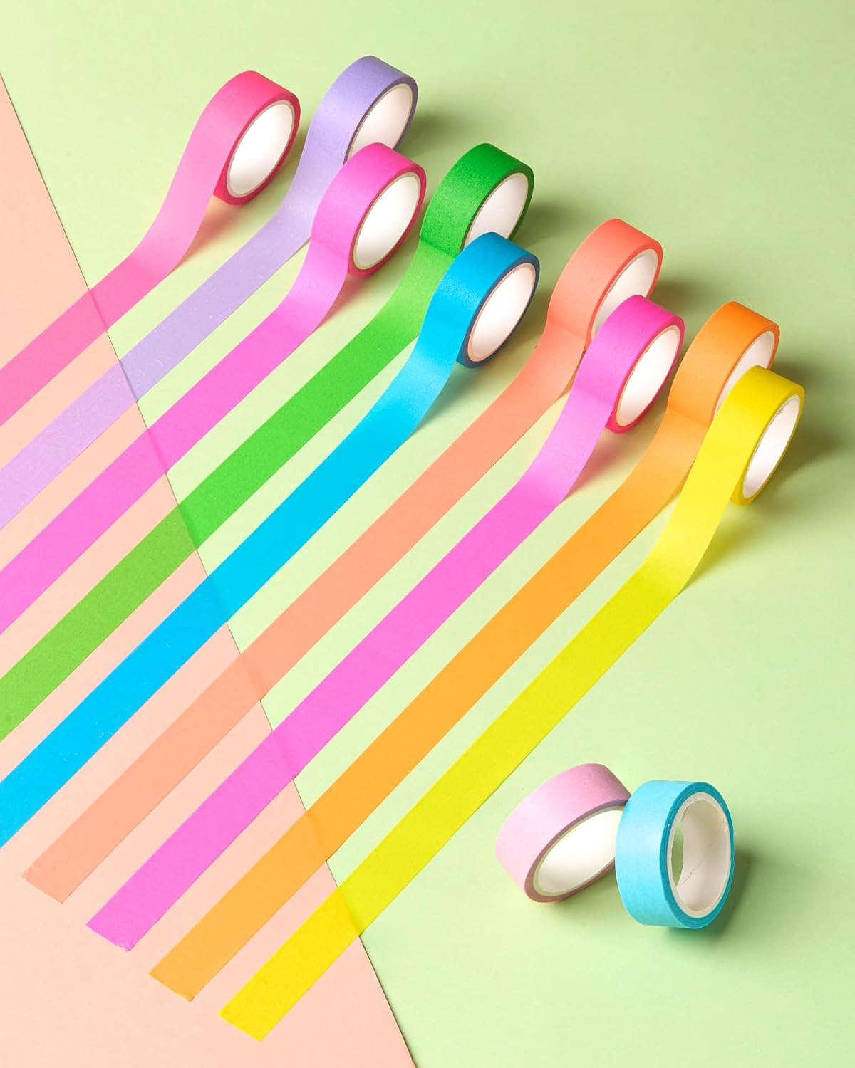 YUBX 10-Piece Washi Tape Set Fluorescent Pastel 0.6in x 16.4ft