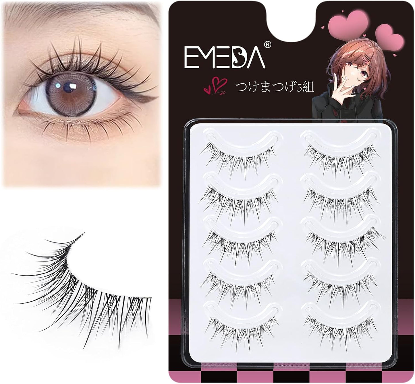 EMEDA Eyelashes Natural Eye Core  Lifestyle Makeup (Kanpeki Wink-24) - 5 Pairs