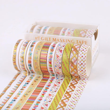 YUBBAEX Decorative Washi Masking Tape 10-Roll Set Gold Foil 0.3-Inch