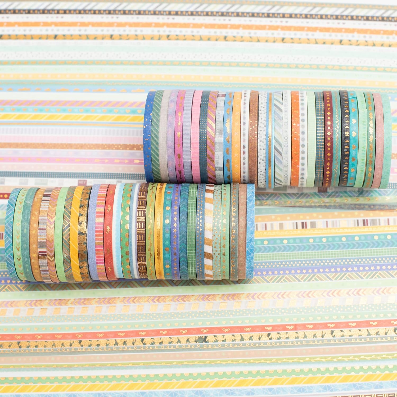 YUBBAEX 60 Rolls Gold Foil Washi Tape 0.12in 9.8ft