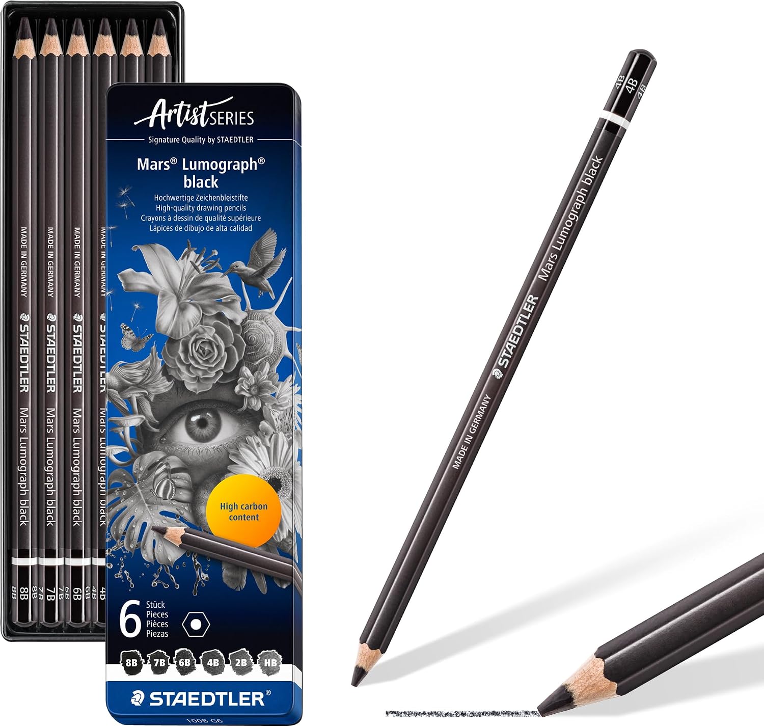 Staedtler Mars Lumograph Black Drawing Pencil Set 6-Piece Assorted