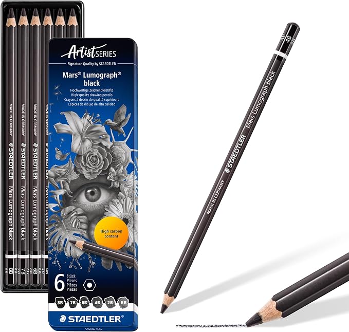 Staedtler Mars Lumograph Black Drawing Pencil Set 6-Piece Assorted