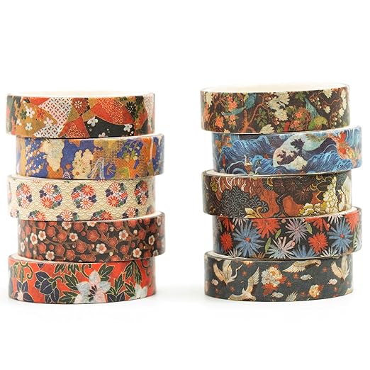 Songdao Ukiyo-e Washi Tape 10-Roll Set 0.4in x 6.6ft Traditional Patterns