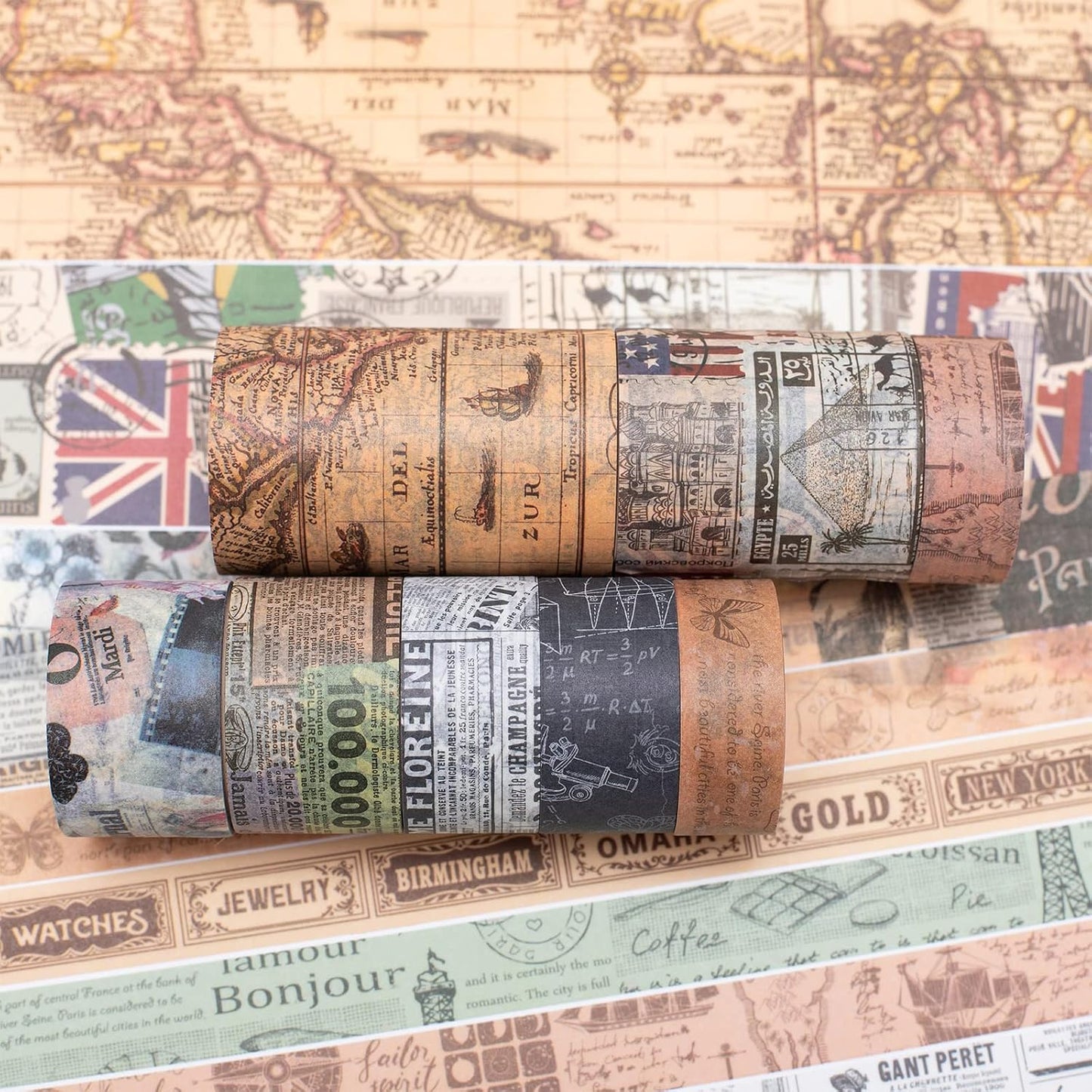 YUBX Vintage Washi Tape Set 10-Rolls Antique Map Design