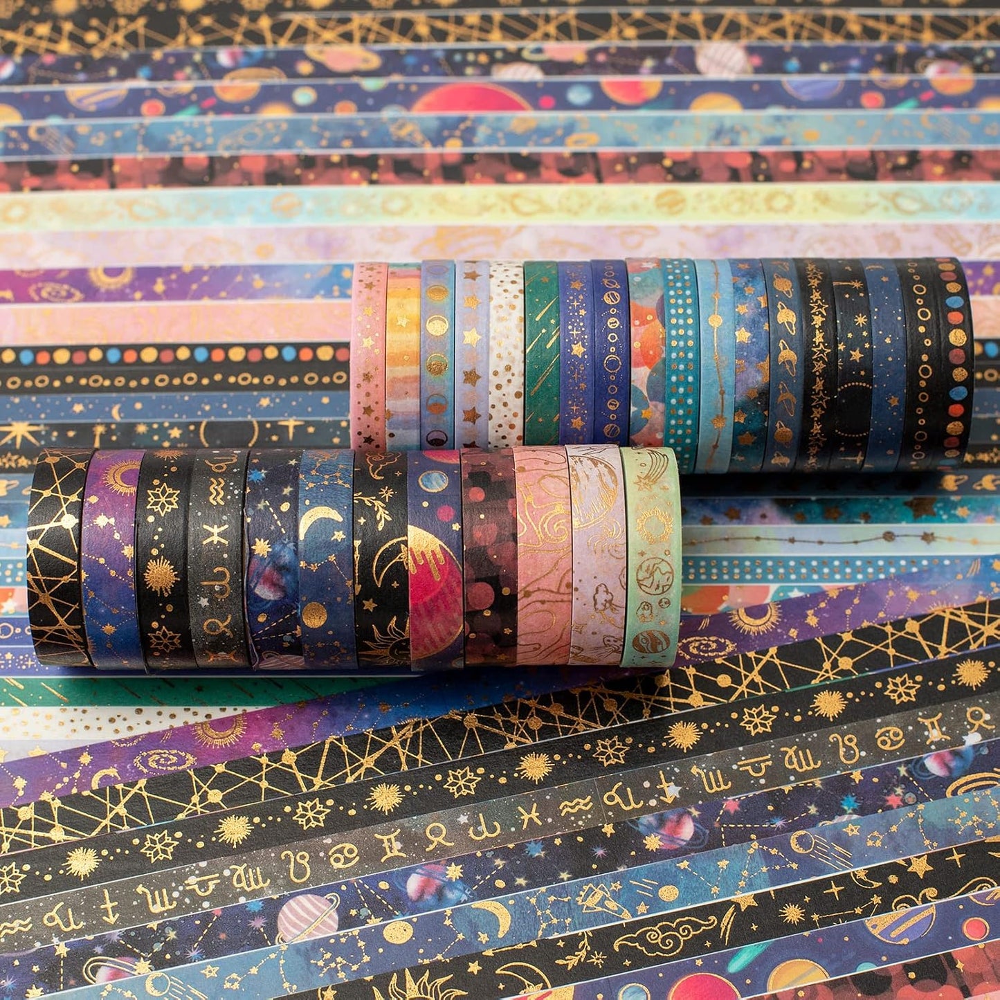 YUBX Washi Tape Set 30-Piece Celestial Space Gold Foil Decoration