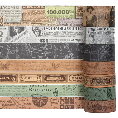 YUBX Vintage Washi Tape Set 10-Rolls Antique Map Design