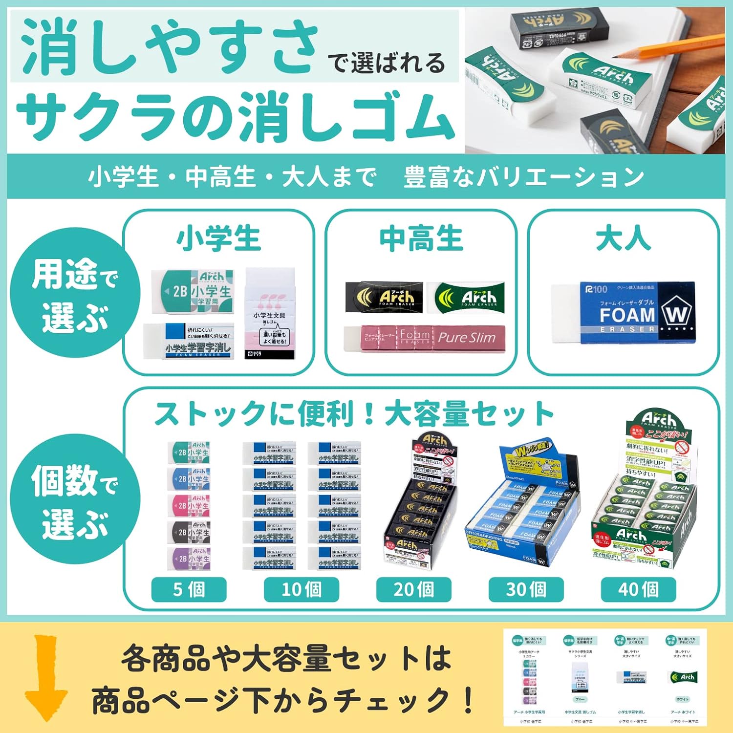 Sakura Arch RFAGM-5P Foam Eraser Set 5-Pack for Students