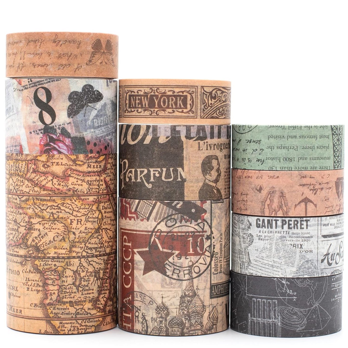 YUBX Vintage Washi Tape Set 10-Rolls Antique Map Design