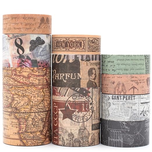 YUBX Vintage Washi Tape Set 10-Rolls Antique Map Design