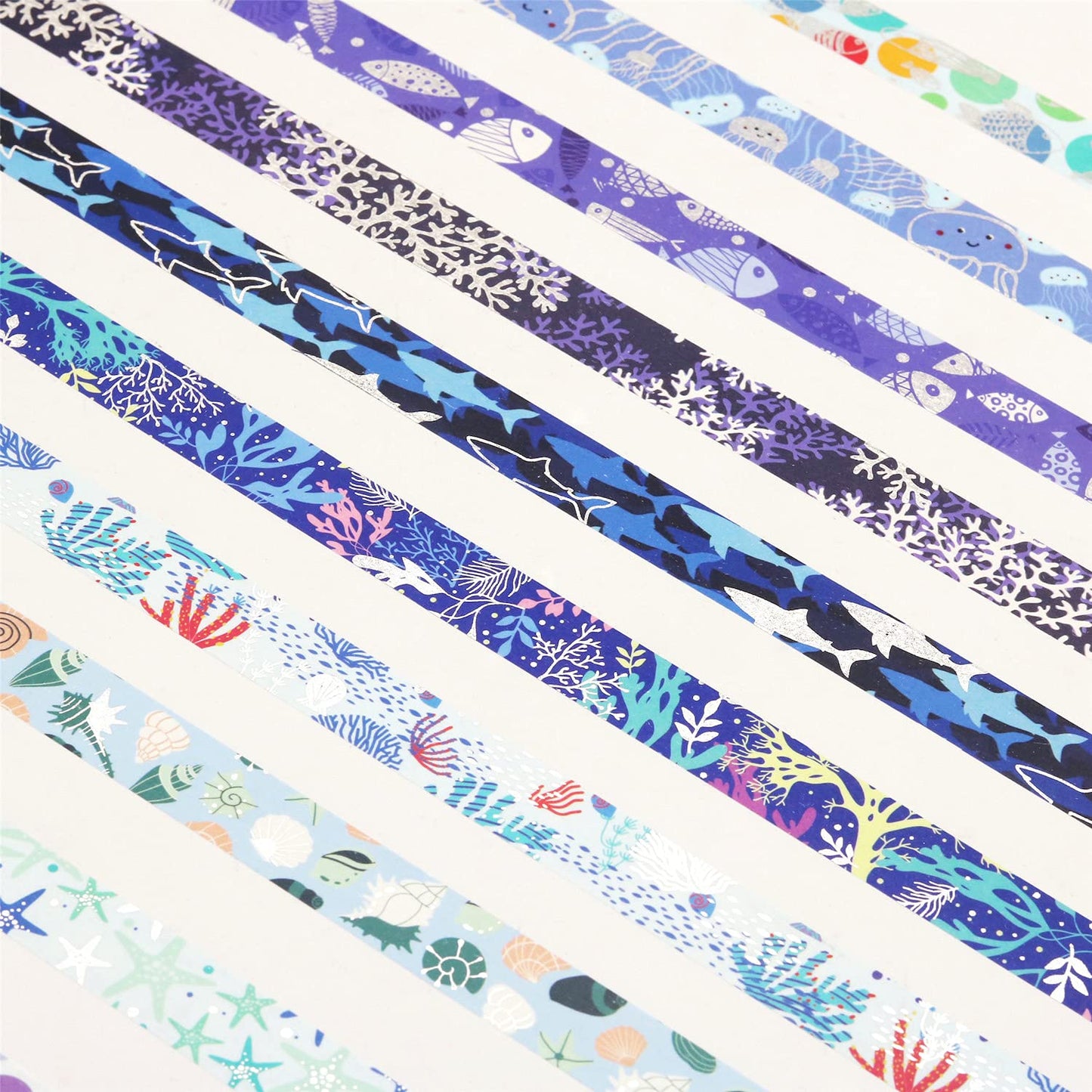 YUBX Washi Masking Tape Silver Foil 10 Ocean Theme 0.59in