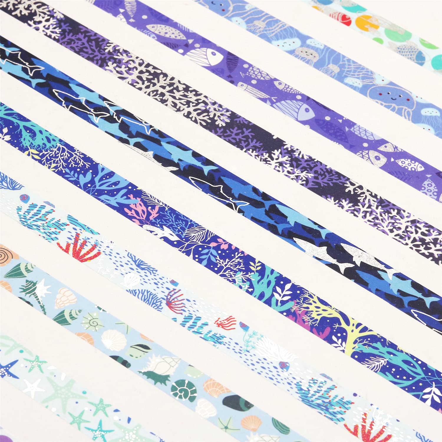 YUBX Washi Masking Tape Silver Foil 10 Ocean Theme 0.59in