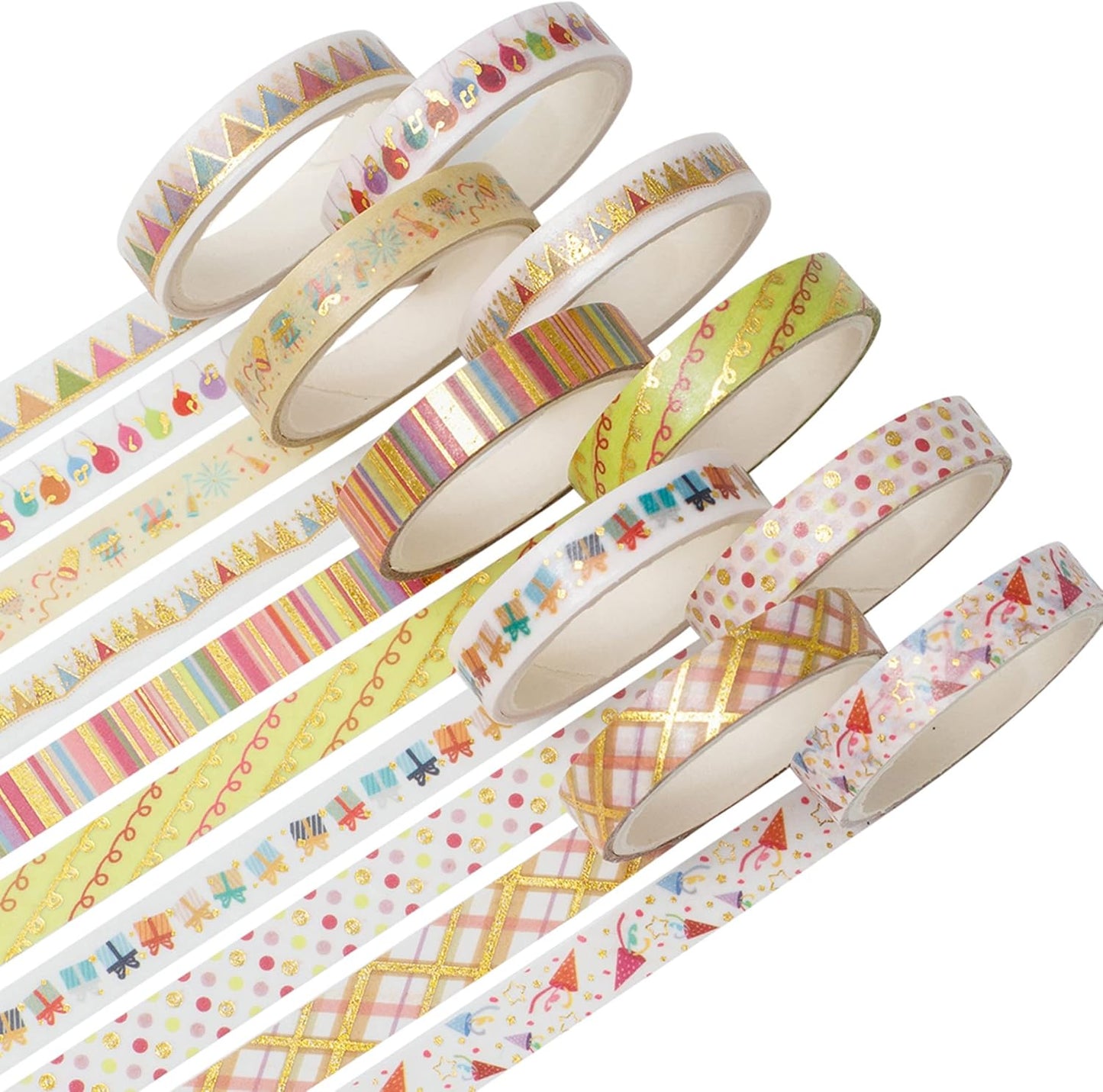 YUBBAEX Decorative Washi Masking Tape 10-Roll Set Gold Foil 0.3-Inch