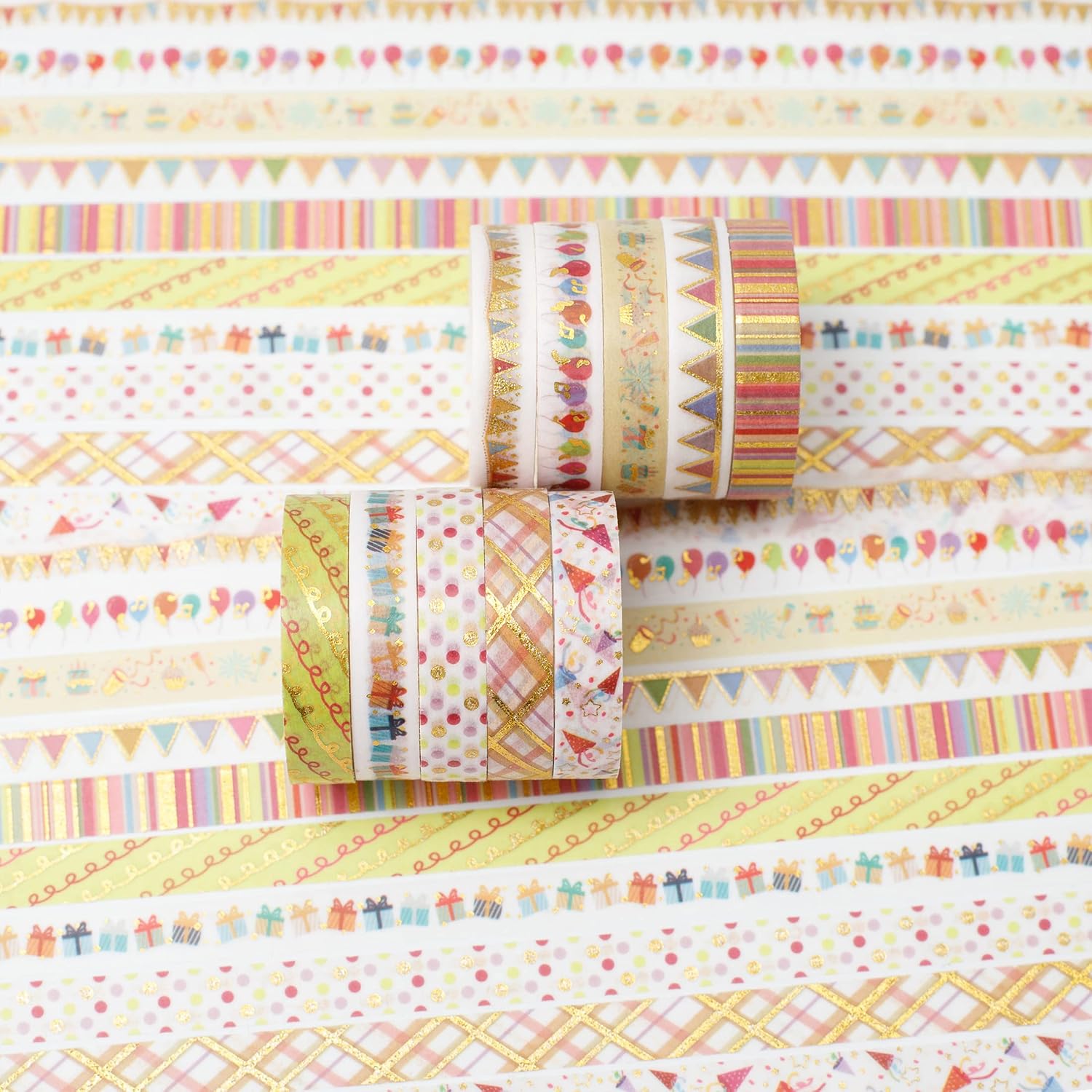 YUBBAEX Decorative Washi Masking Tape 10-Roll Set Gold Foil 0.3-Inch