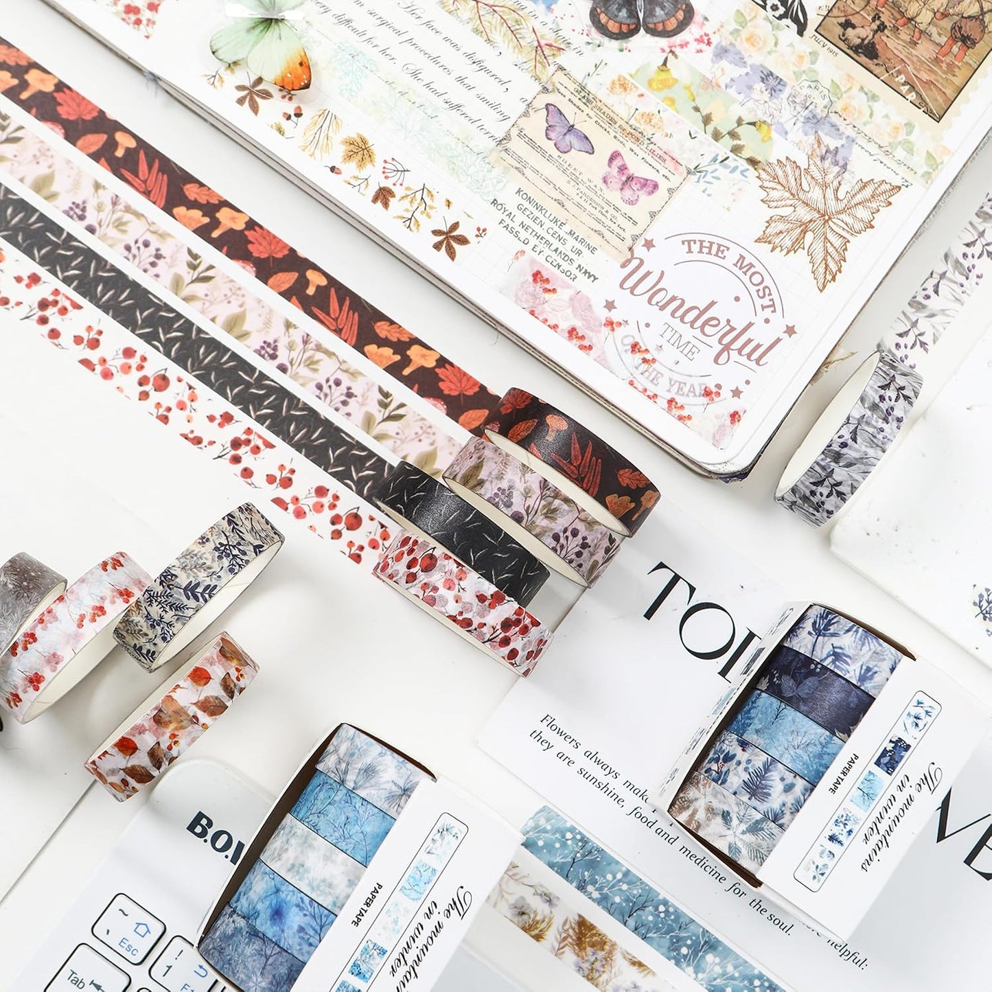 YUBX 60-Piece Floral Washi Tape Set 0.4in x 6.6ft