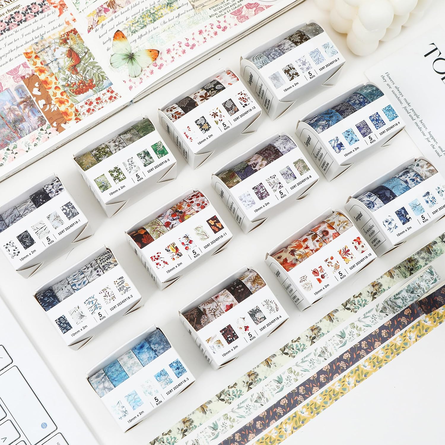 YUBX 60-Piece Floral Washi Tape Set 0.4in x 6.6ft