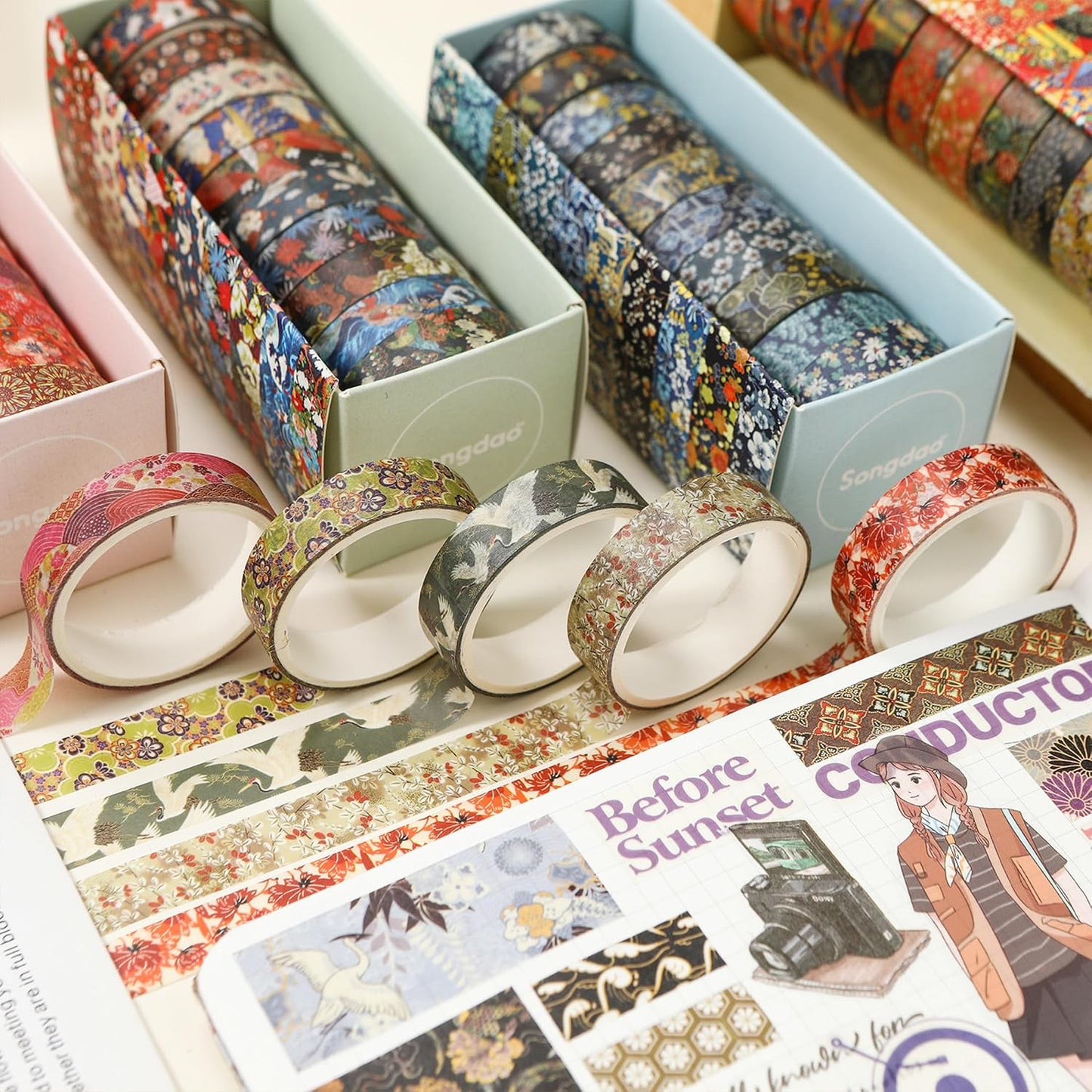 Songdao Ukiyo-e Washi Tape 10-Roll Set 0.4in x 6.6ft Traditional Patterns