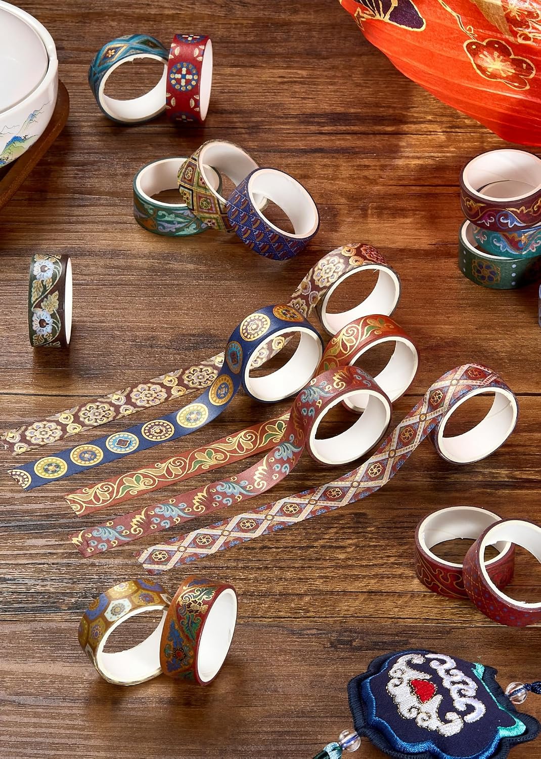 YUBBAEX Chinese Style Washi Tape Set 20 Rolls Gold Foil 0.6-inch