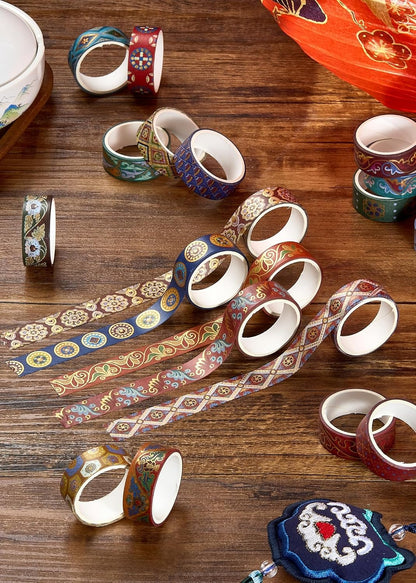 YUBBAEX Chinese Style Washi Tape Set 20 Rolls Gold Foil 0.6-inch