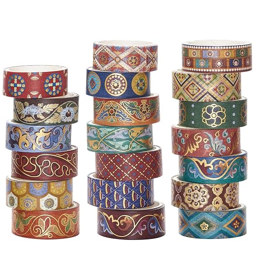 YUBBAEX Chinese Style Washi Tape Set 20 Rolls Gold Foil 0.6-inch