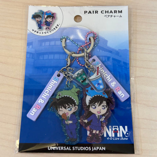 Detective Conan Shinichi & Ran Pair Keychain (Pairing Magnet Inside) - Universal Studio Japan Limited