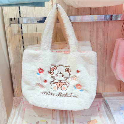 Mikko Characters White Fluffy Tote Bag- Mikko Illustrations