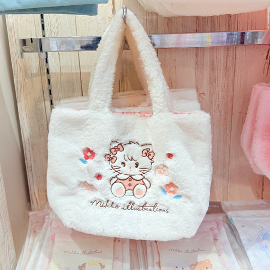 Mikko Characters White Fluffy Tote Bag- Mikko Illustrations