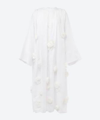 Elegant White Saudi Abaya, Hand-Embroidered Floral Design – 160cm